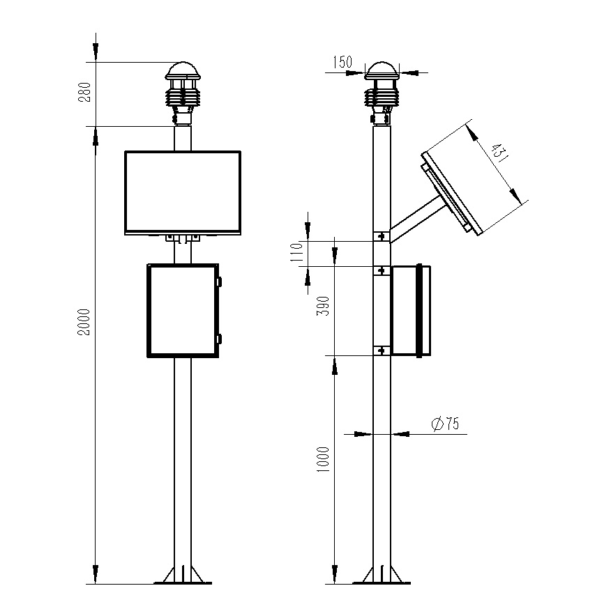 田間小氣候自動觀測儀產(chǎn)品尺寸圖